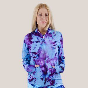 Blueberry Ice Dye Jacket | Cotton Stretch Blue Purple Zip Up Track Coat